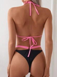 SHEIN Swim Summer Women's Halter Neck Bikini Set With Edge Binding