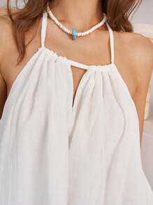 Bohemela Débardeur pour femme avec dentelle et ourlet asymétrique, parfait pour les vacances - Blanc - Voir 3