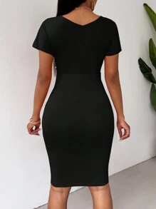 EMERY ROSE Women V-Neck Beaded Waistband Party Dress, Spring/Summer - Black - View 2