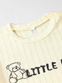 Teen Boy Apricot Simple English Printed Shorts And Short Sleeve Casual Loose Home Clothes 2pcs/Set - Apricot - View 6