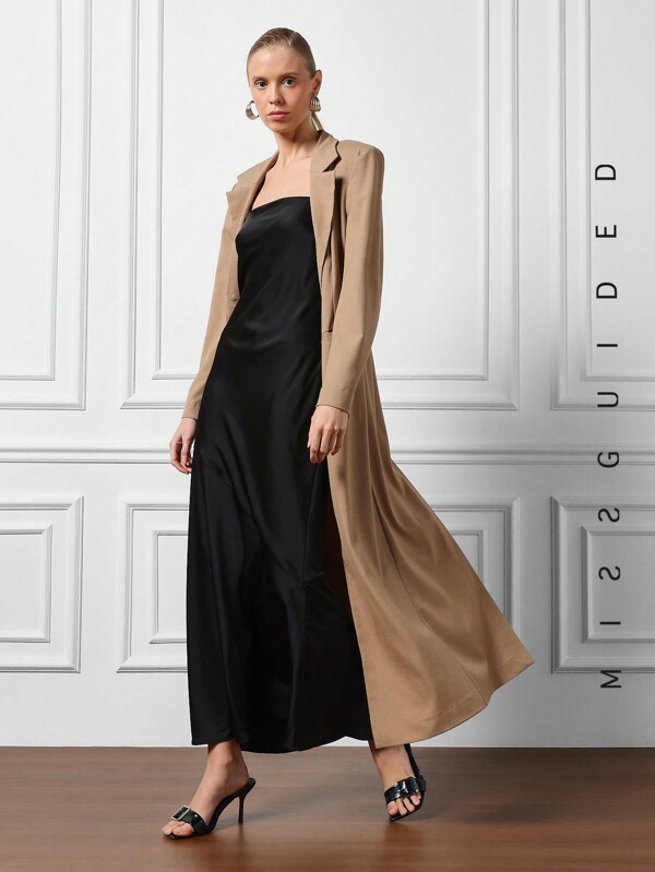 MISSGUIDED Notched Lapel Shoulder Pad Long Sleeve Longline Blazer Coat