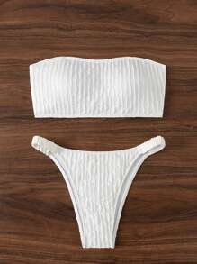 SHEIN Swim Women Summer Plain Bandeau Bikini Set With Back Tied Swimwear Top And Separated Bottom, Suitable For Beach And Pool,Summer Beach - Multicolor - View 6