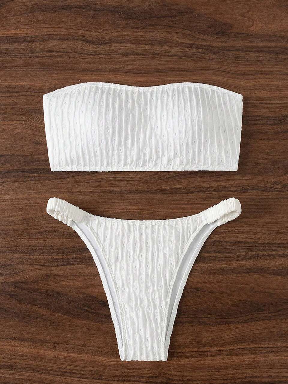 Women Summer Plain Bandeau Bikini Set With Back Tied Swimwear Top And Separated Bottom, Suitable For Beach And Pool,Summer Beach