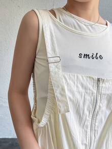 FRIFUL Solid Color Patchwork Pocket Strap Dress - White - View 12