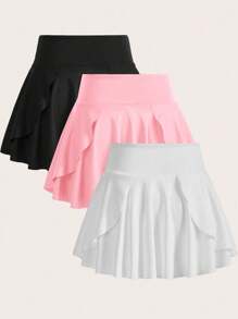 SHEIN Velisys Gonna-pantalone Donna Tinta Unita con Tasche, Gonna Casual Sportiva