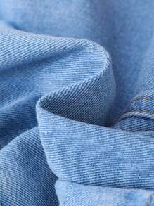 SHEIN Baby Girls' Denim Dress In Washed Casual Style With Cute Rabbit Print, Comfortable & Soft - Light Wash - View 5