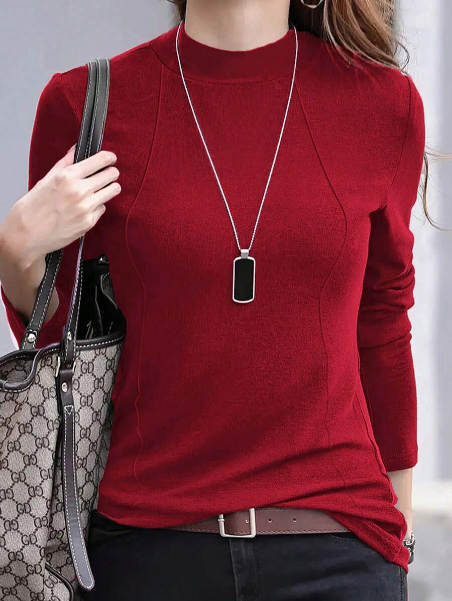 INAWLY Women's Long Sleeve T-Shirt With Stand Collar