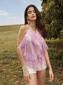 Anewsta Romantic Ruffled Tie Dye Women Tank Top