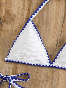 SHEIN Swim Colorblock Strappy Back Halter Bikini Set Top + Side Tie Bikini Set Bottom Two-Piece Bikini Set For Pool And Beach, Summer Beach - White - View 7