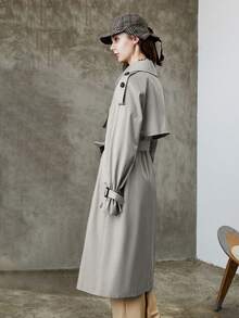 Spring/Autumn Casual Solid Color Double-Breasted Long Trench Coat Jacket