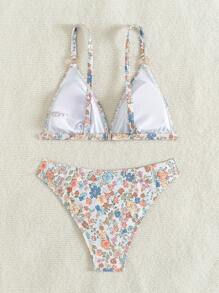 Swim Mod 女式花卉印花度假三角內衣和比基尼套裝，隨機印花 - 彩色 - 查看 2