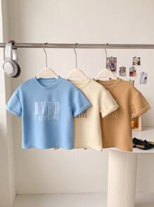 Young Boy Embroidery Letter Pattern Casual Daily Wear Short Sleeve T-Shirt For Spring And Summer - Multicolor - View 1