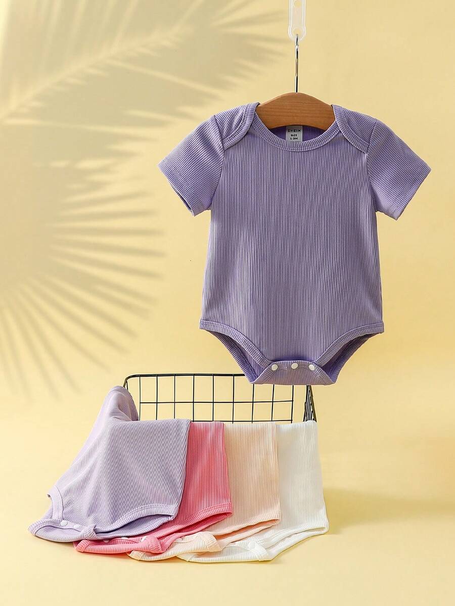 SHEIN 5 piezas Bodys de manga corta con estampado geométrico de estilo sencillo para bebés niños, uso casual y diario para primavera/verano - Multicolor - Ver 1