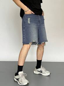 DAZY Men Summer Distressed Denim Shorts - Medium Wash - View 4