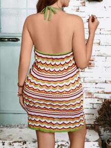 Breezaya Vestido de tirantes hueco de rayas para mujeres de talla grande para las vacaciones de verano