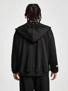 Manfinity VCAY Men Spring And Autumn Cross Printed Sweatshirt With Drop Shoulder, Long-Sleeved Zippered Sweatshirt, For Fall Winter - Black - View 2