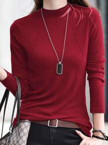 INAWLY Women's Long Sleeve T-Shirt With Stand Collar