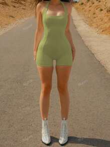 Mystra Solid Color Strapless Sleeveless Slim Fit Jumpsuit, Summer