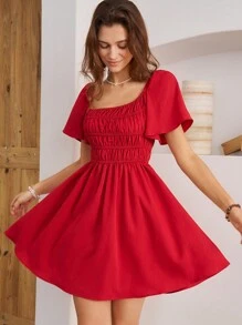 Bohemela Women Vacation Summer Flounce Sleeve Dress
