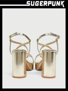 Sugerpunk Sandalias de tacón alto elegantes para mujer con diseño de rayas y suela con plataforma, adecuadas para fiestas y ocasiones formales