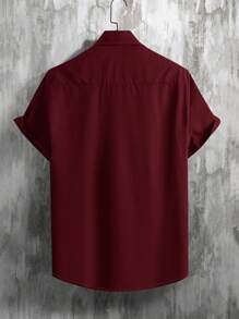 Manfinity Homme Front Button Rose Print Short Sleeve Shirt - Burgundy - View 2