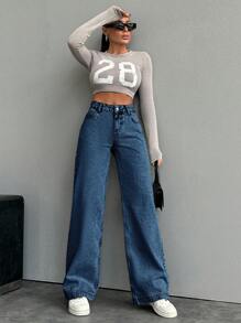 EURMUSE Women Casual Straight Leg Jeans With Washed Finish - Medium Wash - View 1