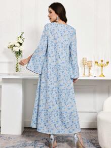Al Najma Women's V-Neck Split Sleeve Casual Arabian Dress, Full Length Jalabiya, Casual Dress