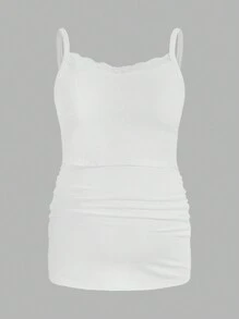 Modmama Maternity Solid Color Lace Trimmed Pleated Slim Fit Nursing Camisole - Multicolor - View 10