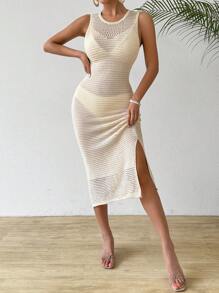 Breezaya Women Sleeveless Slim Fit Hollow Out Knitted Dress For Vacation