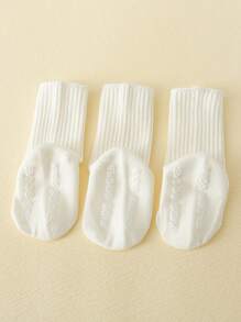 3 Pairs Infant Dot-Texture Socks Simple Solid-Colored Mid-Calf Walking Anti-Skid Socks For All Seasons - White - View 4