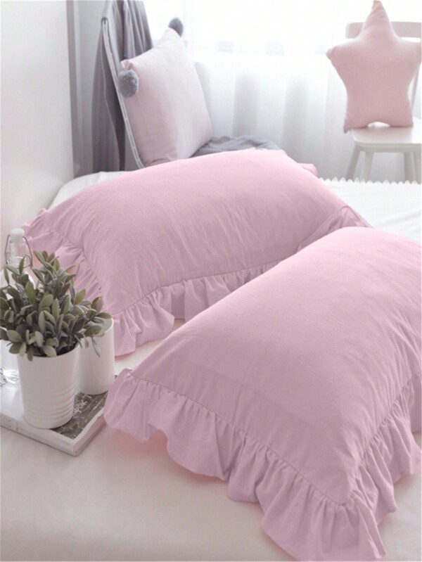 1 pieza rosa Almohada de ropa de cama linda con borde de volantes