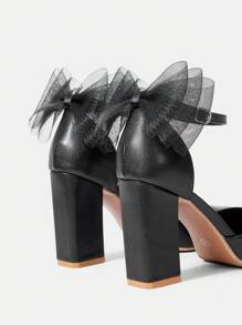 CUCCOO HITCHD Fashionable White Square Toe High Heels With Thick Heels And Bowknot Decoration For Women, Graduation Heel, Prom Heels For Summer Vacation Shoes Summer