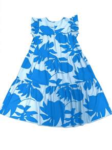 EMERY ROSE 女士假日植物印花寬鬆休閒短袖圓領連衣裙