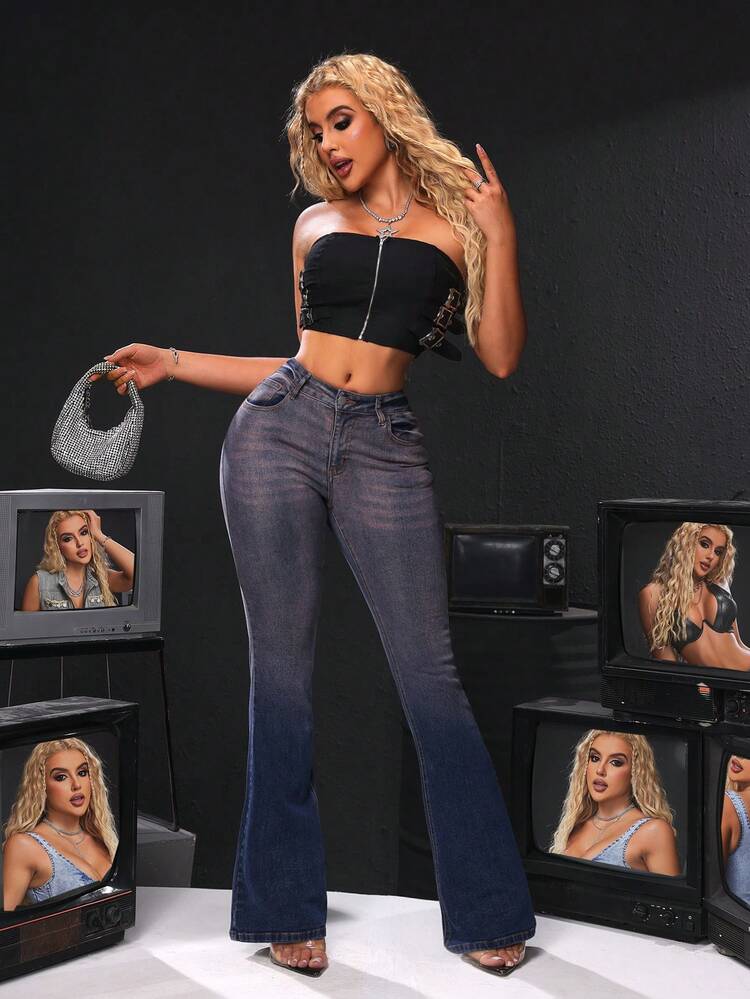 Casual Slim Fit Flared Jeans With Stonewash