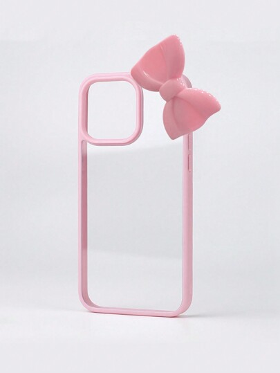 Kawaii 3D Pink Bowknot With Pink Edges Transparent Phone Case Compatible With IPhone 12, 13, 14 Series And Other Models
