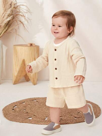 Cozy Pixies Baby Boy Striped Print Tee & Shorts & Blouse