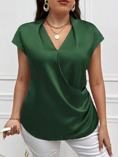 Celure Blusa sencilla de uso diario con cuello en V para mujer de talla grande