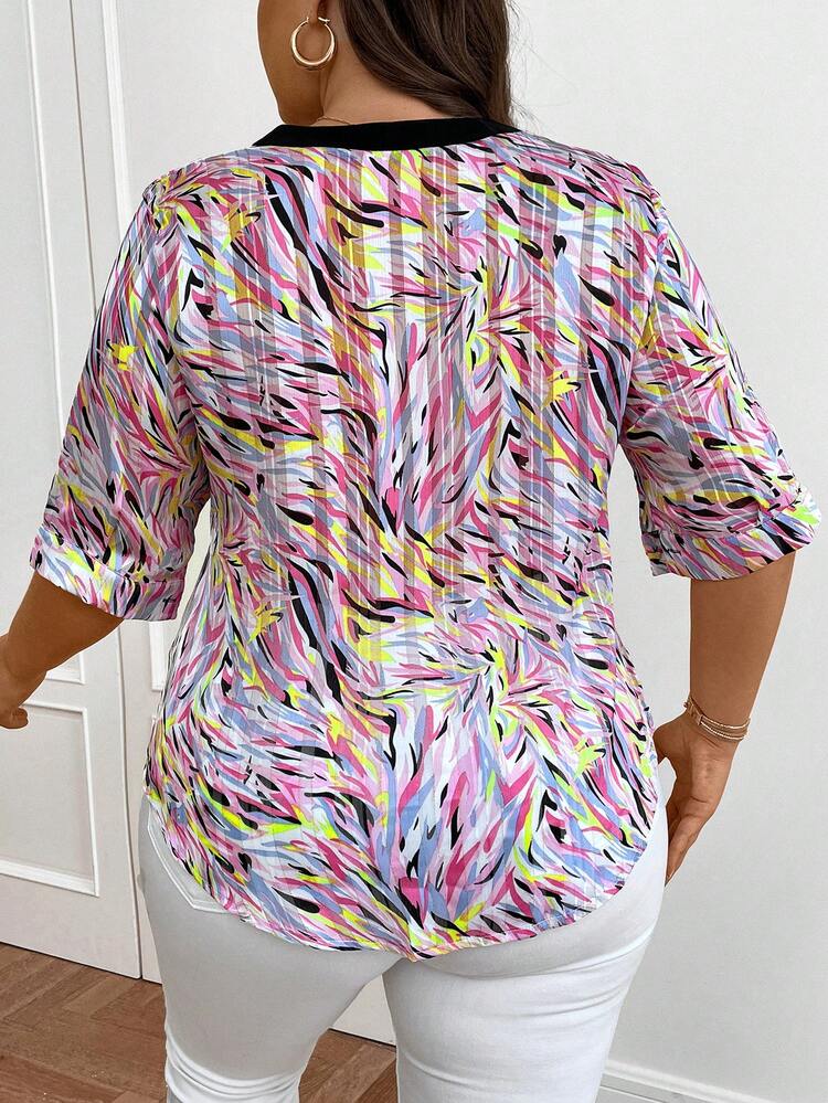 Plus Size Summer Casual Shirt With Random Prints