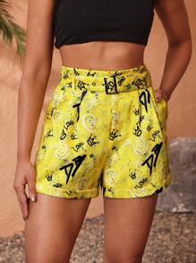 Dé Johnea Bianca 设计师波西米亚风度假休闲系带宽松印花短裤，适合夏季、假日、海滩、节日、伊比沙岛 - 彩色 - 查看 5