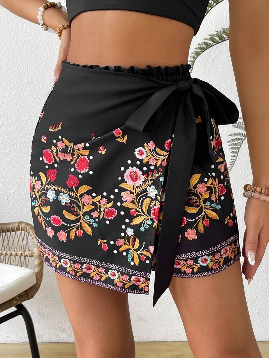 EMERY ROSE Shorts negros para mujer bordados minimalistas - Negro - Ver 1