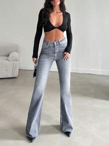 EURMUSE Women Solid Slim Fit Flare Jeans - Light Wash - View 6