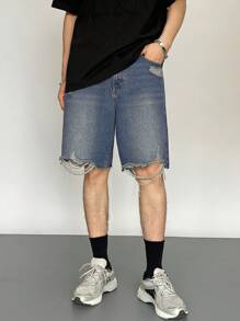 DAZY Men Summer Distressed Denim Shorts - Medium Wash - View 5