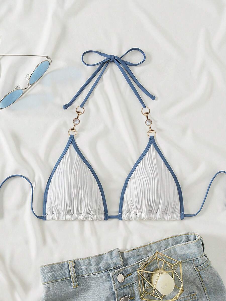 Swim Vcay Áo bikini nữ họa tiết khối màu mùa hè - trắng - Xem 1