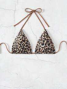 Swim Vcay 2026 Spring/Summer Spaghetti Strap Halter Random Leopard & Floral Print Sexy Women's Bikini Top