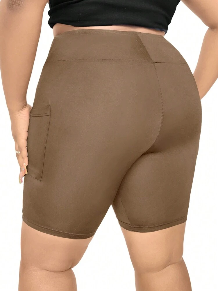 Plus Size Women Fashion High Waist Slim Fit Pocket Shorts