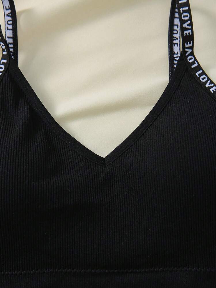 Ladies' Fashionable Seamless Solid Color Bra & Panty Underwear Set With Letter Detail Sports