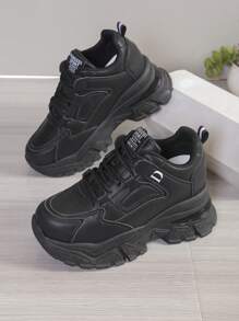 Zapatillas de plataforma para mujer con tacón con cuña oculta, zapatos deportivos informales para primavera y otoño - Negro - Ver 5