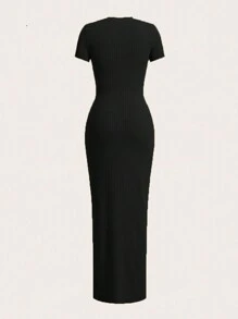 SHEIN 時尚女士夏季純色多功能修身連身裙 - 黑色 - 查看 5