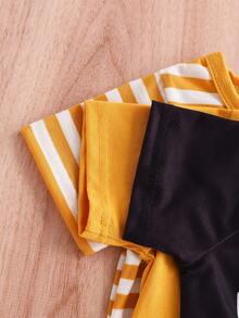 Ensemble de 3 pièces de t-shirts décontractés pour garçons bébé avec impression de chat orange et rayures de tigre orange - Multicolore - Voir 3