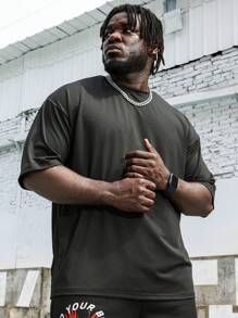 Gym Rark Men Plus Size Summer Casual Star & Letter Print Short Sleeve Top - Black - View 6